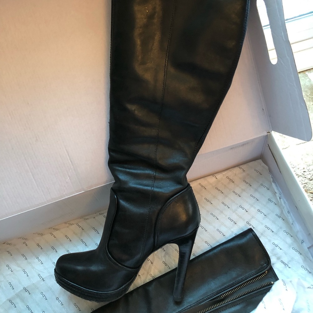 Knee high black leather boots Aldo size 7.5